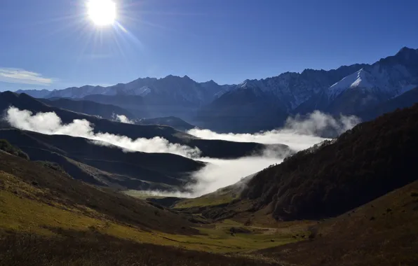 The sun, The sky, Nature, Clouds, Mountains, Grass, Russia, Landscape