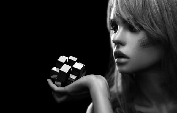 Picture girl, face, model, hand, figure, lips, cube, beautiful