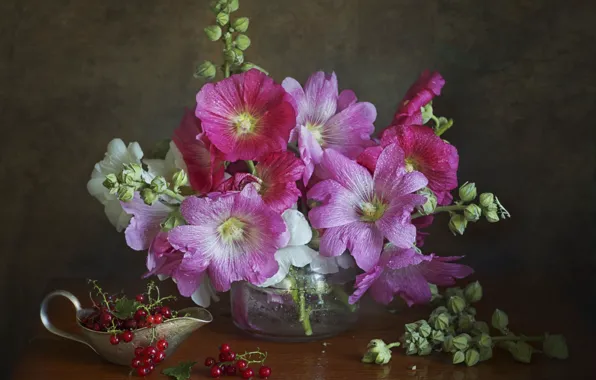 Bouquet, red, currants, mallow