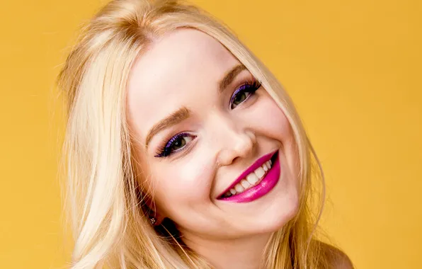 Look, smile, portrait, blonde, beauty, yellow background, Dove Cameron, Dove Cameron