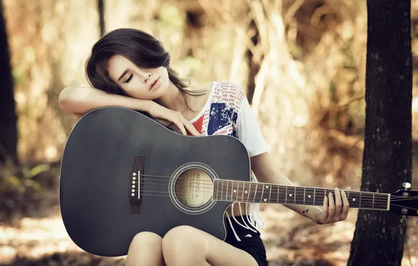 girl playing acoustic guitar wallpaper