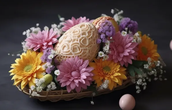 Flowers, table, holiday, egg, eggs, bouquet, spring, Easter