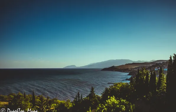 Sea, sunset, stay, coast, Crimea, mountains.