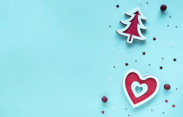 Winter, snowflakes, holiday, red, heart, Christmas, New year, herringbone