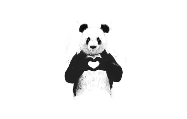 Love, animal, heart, Panda, love, minimalism, animal, Milota