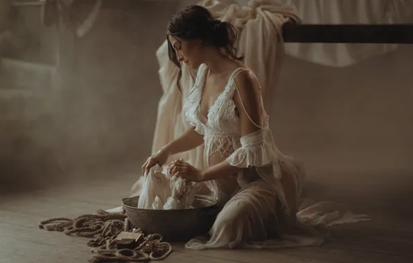 BROWN hair, TUMMY, NIGHTIE, SUNDRESS, BASIN, PREGNANCY, Valeriya Mytnik, soap