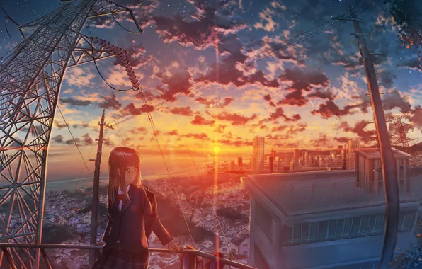 Picture girl, sunset, Grod