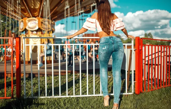 Girl, pose, jeans, figure, carousel, Dmitry Filatov