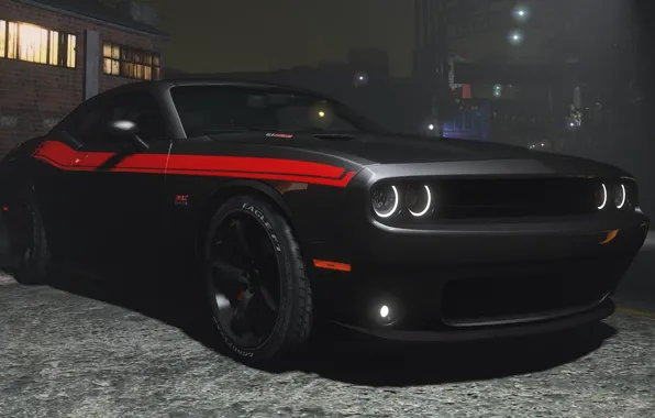 Night, black, Dodge, Challenger, GTA 5, 2015