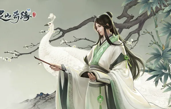 Picture the game, art, peacock, guy, fantasy, Lingshan Qi Yuan