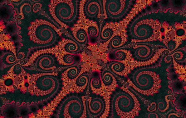 Orange, abstraction, dark green, pattern, dark, spiral, spot, fractal