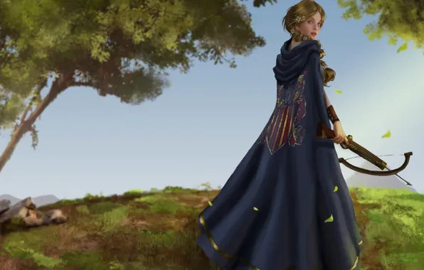 Look, weapons, braid, coat of arms, crossbow, Princess