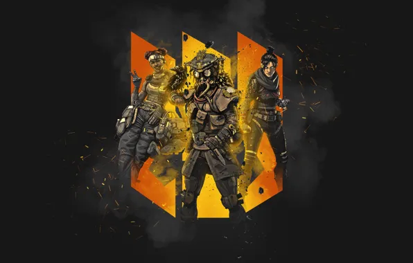 Picture background, collage, trio, black background, Apex Legends
