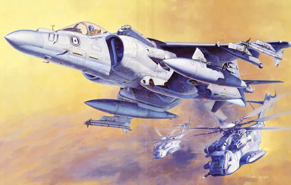 The sky, figure, art, the plane, helicopters