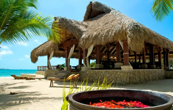 Sand, sea, palm trees, stay, Bahamas, dining room