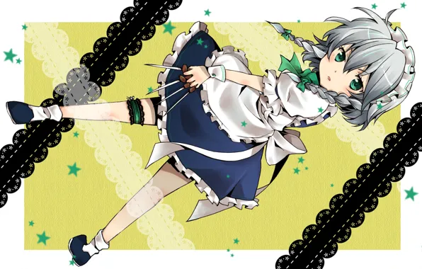 Stars, knives, grey hair, the maid, garter, apron, ruffles, lace