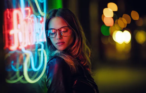 Girl, face, lights, hair, the evening, glasses, Charlotte