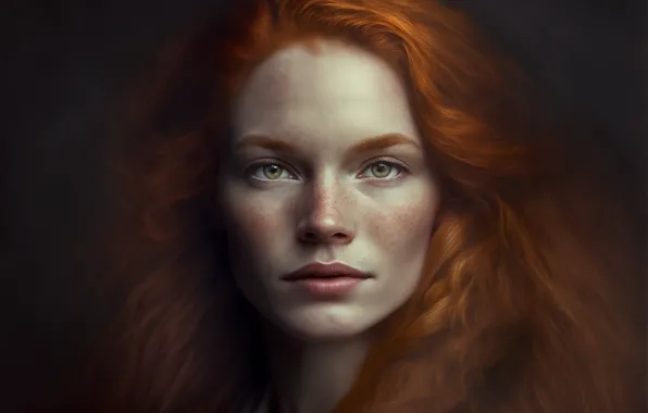 Look, girl, portrait, redhead, AI art, neural network