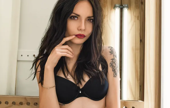 Chest, pose, hair, Girl, hands, tattoo, bra, Inna