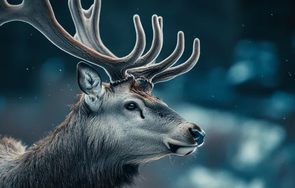 Winter, look, face, portrait, deer, Christmas, New year, blue background