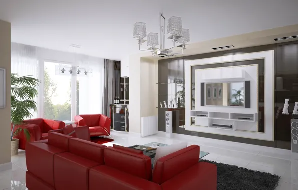 Picture red, design, room, sofa, interior