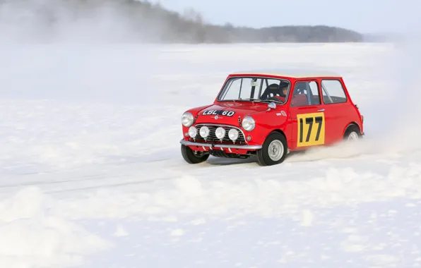 Picture Red, Winter, Snow, Lights, Mini Cooper, Rally, MINI, Mini Cooper