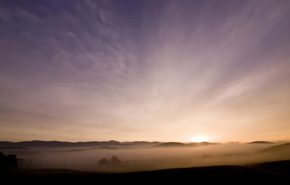 Picture fog, hills, Morning