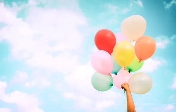 Summer, the sky, the sun, happiness, balloons, stay, colorful, summer