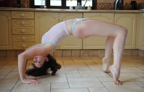 Look, girl, panties, Mike, window, kitchen, brown hair, charging