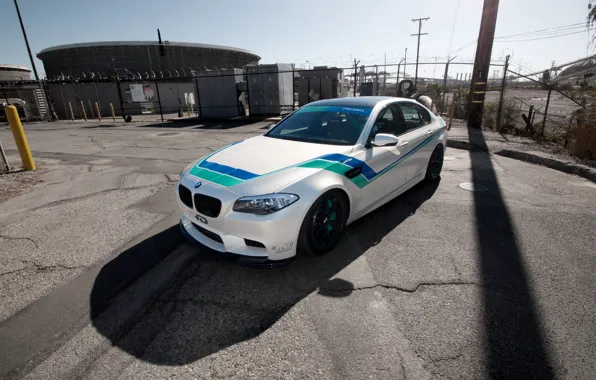 Picture white, asphalt, cracked, bmw, BMW, shadow, post, white