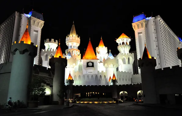 Night, lights, Las Vegas, USA, Excalibur