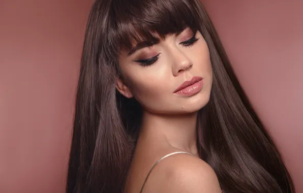 Picture girl, fashion, glamour, fringe, face, female, glossy, eyeliner