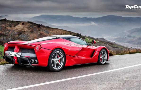 Top Gear, Ferrari, Red, Landscape, Rain, Supercar, LaFerrari, Rear