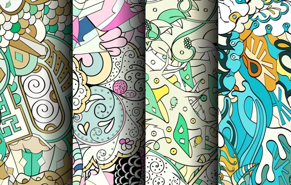 White, abstraction, green, background, blue, pattern, geometry, Paisley