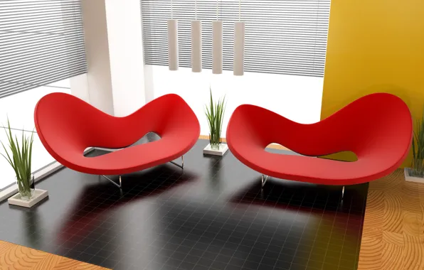 Design, style, room, red, interior, plants, chair, form