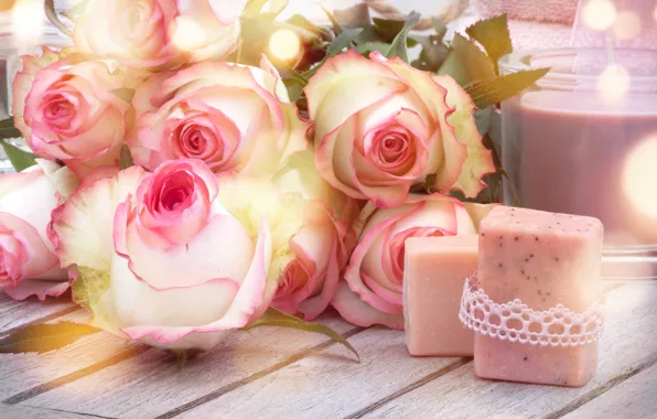 Roses, love, buds, heart, pink, flowers, romantic, roses