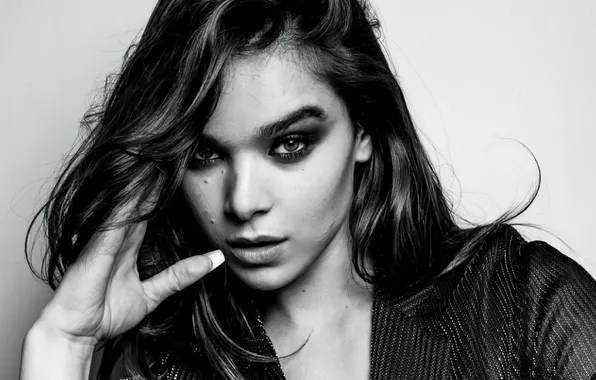 Look, pose, model, actress, singer, hair, black and white, Hailee Steinfeld