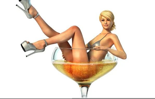 Erotic, look, girl, pose, rendering, heels, champagne, platform