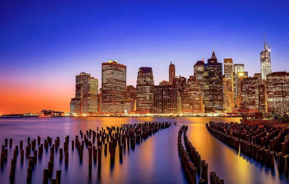Sunset, night, city, the city, panorama, twilight, new york, manhattan