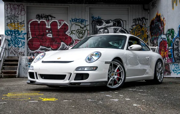 Picture 911, 997, Porsche, wall, white, graffiti, GT3, building