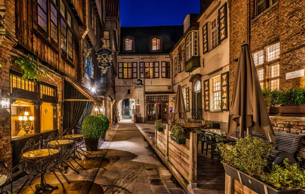 Picture lights, street, the evening, Belgium, Bruges