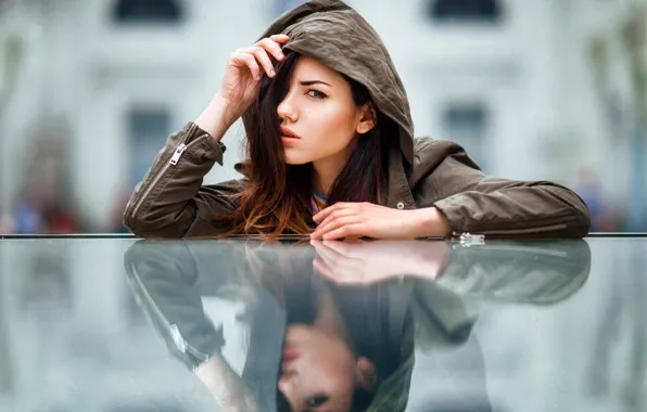 Look, pose, reflection, portrait, makeup, jacket, hairstyle, hood