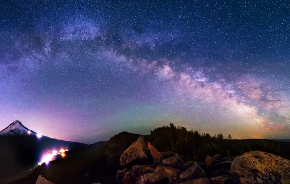 Mountains, lights, lights, rocks, The Milky Way, mountain, rocks, Milky Way