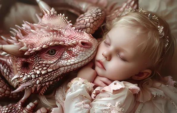 Face, pose, dragon, sleep, fantasy, sleeping, girl, Princess