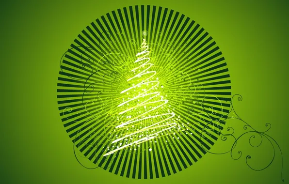 Holiday, tree, new year, green background