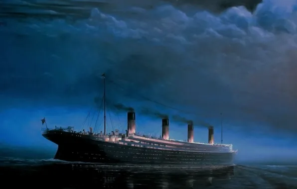 The sky, Clouds, Reflection, Sea, Night, Figure, Liner, Titanic