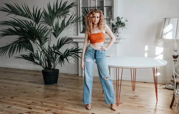 Look, sexy, table, model, plant, chairs, portrait, interior