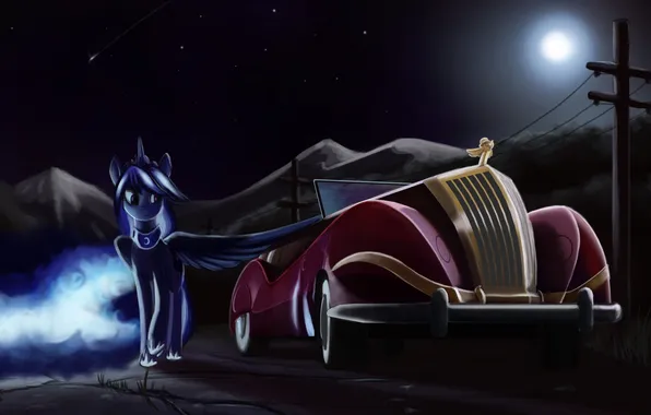 Machine, night, the moon, art, pony, My little pony