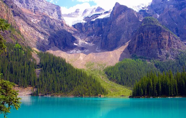 Forest, the sky, trees, mountains, lake, Canada, canada, alberta