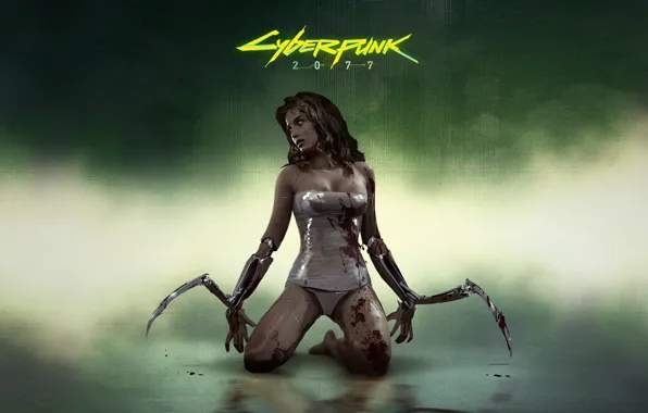 Girl, blood, blade, cyborg, CD Projekt RED, Cyberpunk 2077